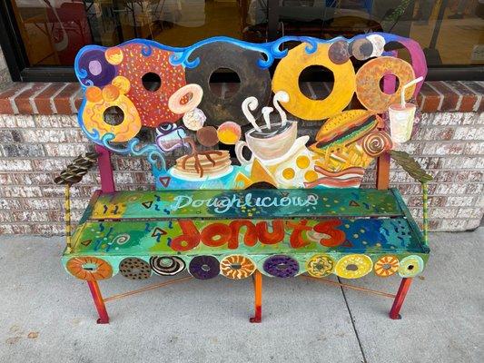 Artsy bench out front...