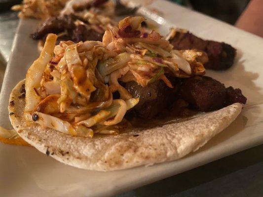 Brisket tacos with chipotle slaw - too hot!