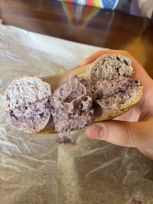 Blueberry bagel with blueberry cream cheese