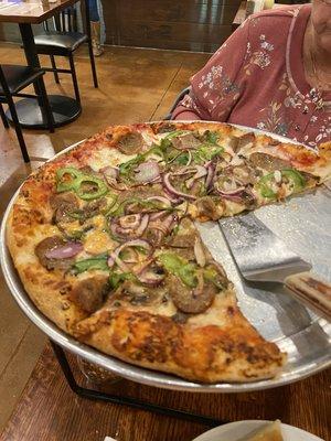 Medium Pizza with mushrooms, onion, green pepper and mild italian sausage