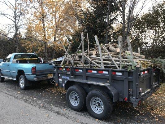 Hydraulic lift dump trailer for when bringing a chipper to the job-site isn't an option or isn't necessary