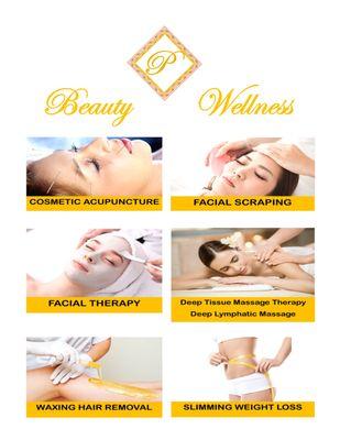 Cosmetic Acupuncture, Facial Gua Sha, Facial therapy, Thai Massage and Lymphatic Detox Massage, Waxing Hair Removal, Weight Loss.