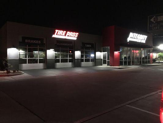 Front of store at night