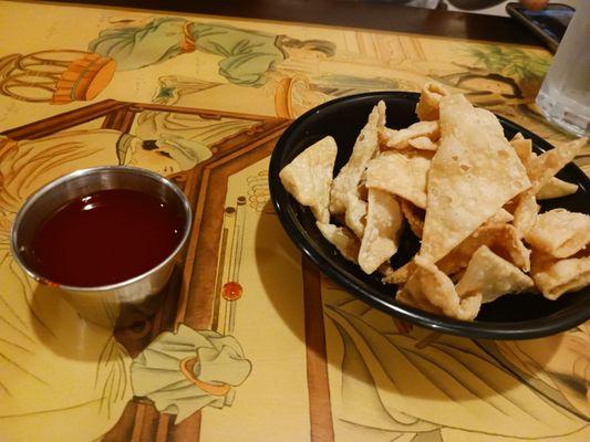 Fried wonton and sweet and sour sauce