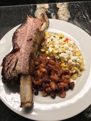 Uncut beef short rib, Mexican street corn, and secret family recipe beans. Cooked at home, no by Dave's ;o)