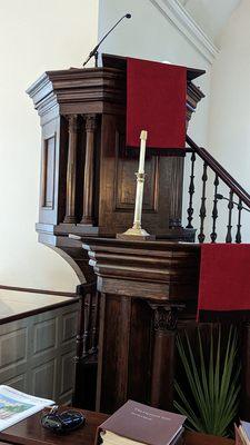 The 1760 pulpit, built after the fire that year.