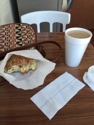 Medium coffee and big cinnamon crumble  roll. Mmm