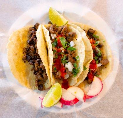 Carne asada tacos on homemade tortillas!