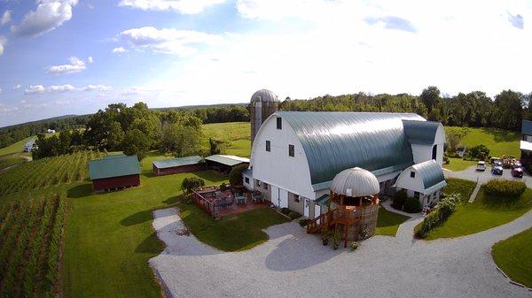 Laleure Vineyards outdoor patio and Silo Seating area