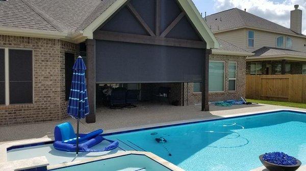 Motorized Roller Shades on patio