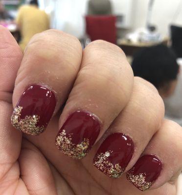 Christmas nails. Acrylic with polish and glitter