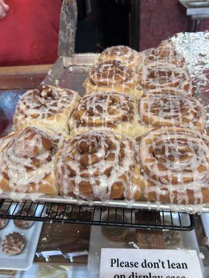 Fresh tray of cinnamon rolls.