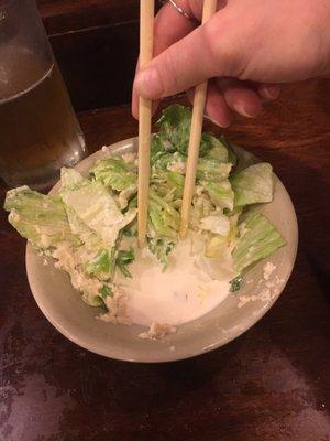 Very soupy ginger salad, tasted like watery mayo