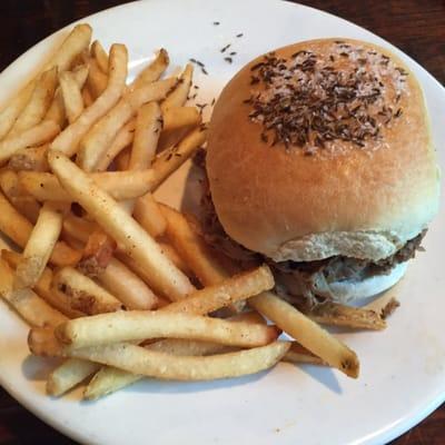 Beef on weck and fries.  Not the best beef on weck in WNY but good!  Fries were great.