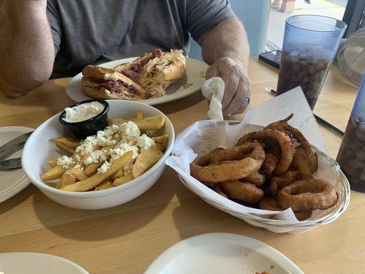 Feta fries and onion rings