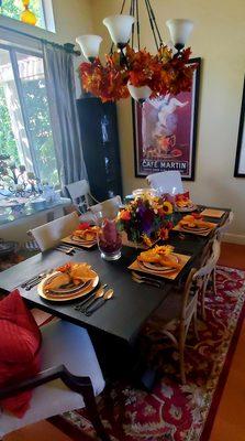 The beautiful fall arrangement sitting on our dinner table.