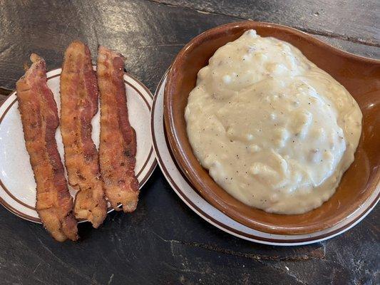 Our 1/2 Order of Biscuits & Gravy with a side of Bacon!!