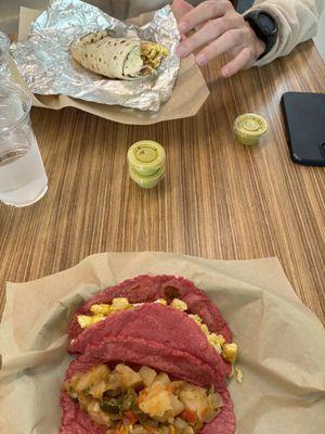 Papas con Huevo Taco, Papas a la Mexicana Taco, Jamon con Huevo Burrito