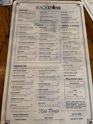 Dinner menu