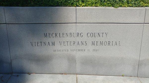 Mecklenburg County Vietnam Veterans Memorial, Charlotte NC