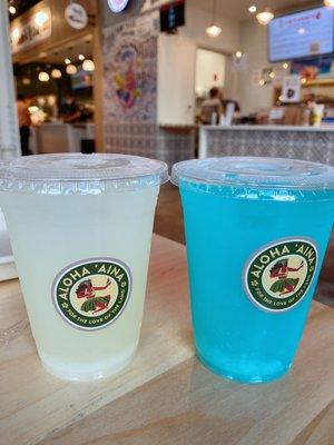 Lychee lemonade and blue lemonade