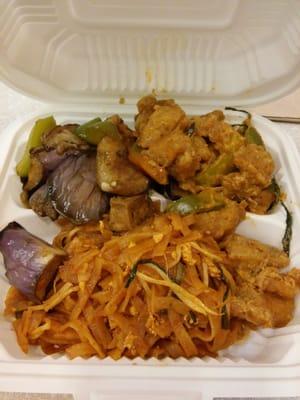 Spicy cat fish, egg plant and tofu, and noodles.