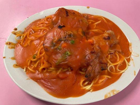 Baked Chicken Steak with spaghetti