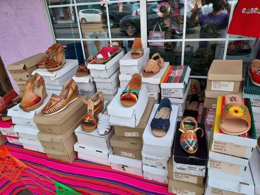 Shoes displayed outside