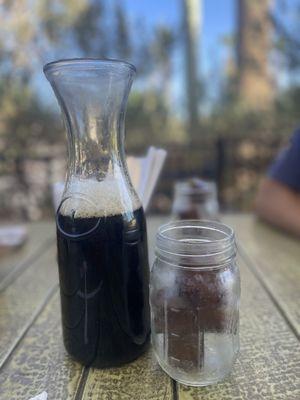 carafe of cold brew with coffee ice cubes!