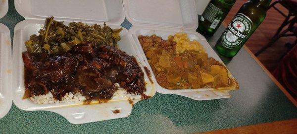 Turkey wings & greens... curry goat baked beans & Mac n cheese