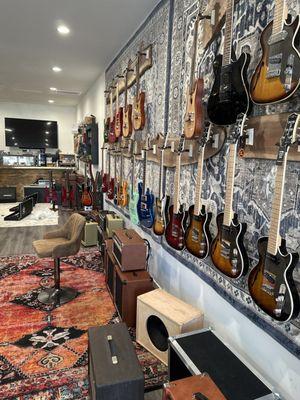 Guitar wall at Bootlegger Guitar