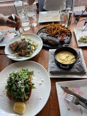 Venable Fried Chicken + Caesar Salad with salmon + steak frites + mashed potatoes