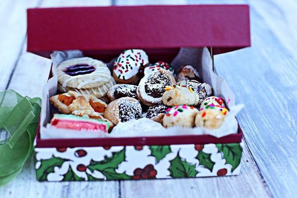 AVAILABLE THIS WEEKEND! Boxed Italian Christmas Cookies $29.99 includes 8 flavors!  Raspberry Thumbprint, Apricot Kolache, Sicilian Fig, Ani