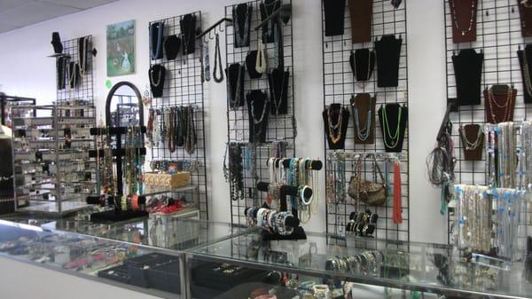 Display of bracelets and necklaces.