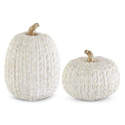 Add a touch of elegance to your fall decor with our white and gold resin braided pumpkins...