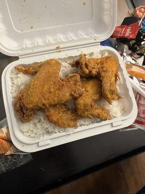 White rice with fried chicken