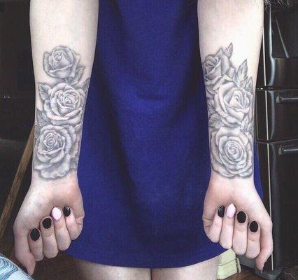 Bridget Stoltz did these roses on my forearms and I adore them -- she's wonderful at flowers!