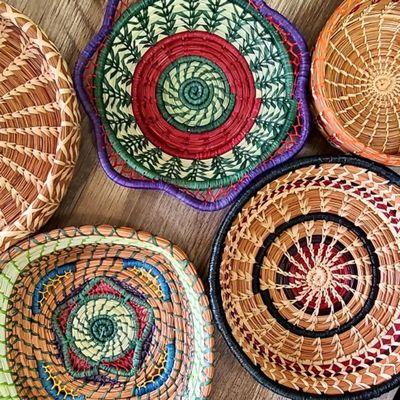 Colorful pine needle woven baskets