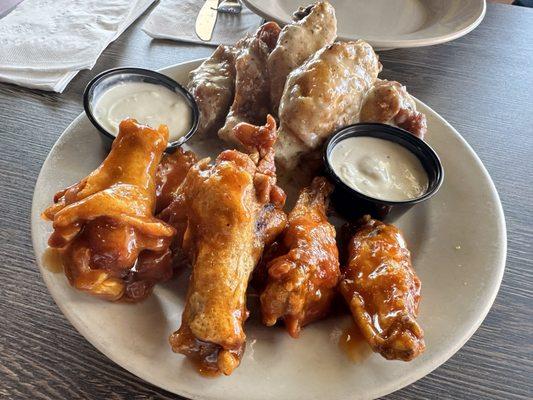 Garlic-Parmesan wings, Mango-Habanero wings