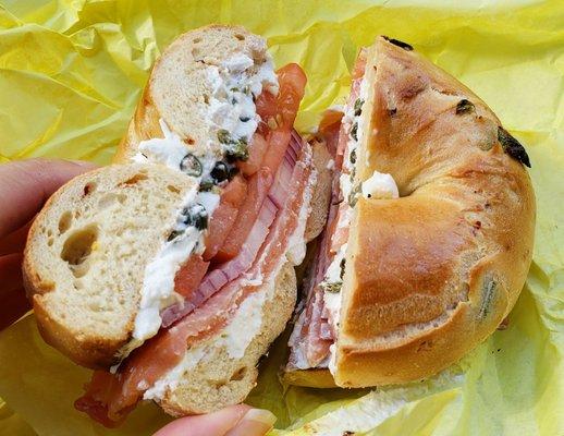 Lox bagel on jalapeno bagel