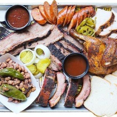 Certified Angus Sliced Brisket, Mac's Craft Jalapeno Cheddar Sausage, Chicken  Side of BBQ Beans