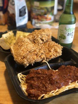 Fried double Chicken Breast w/ spaghetti