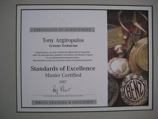 Mercedes-Benz "Standards of Excellence" Master Certification