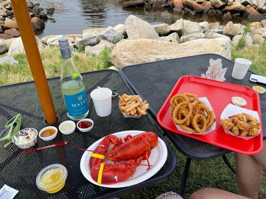 Fried Scallops, Lobster, Onion Rings