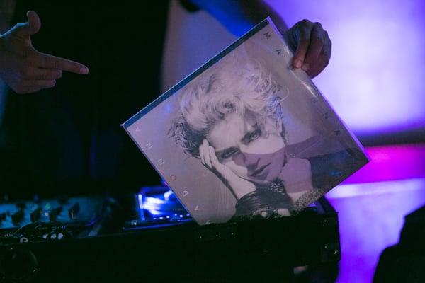 DJ Goyo Spinning Vinyl for Wedding Dance Reception. © Julie Mikos Photographer