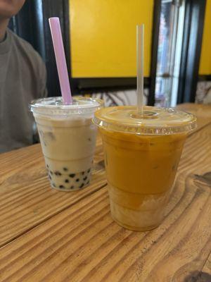 Taro milk tea with Boba and Thai tea