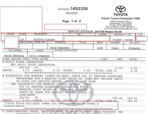 Toyota Diagnosis - Personal info hidden for obvious reasons