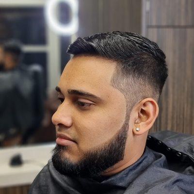 #1 fade beard trim and eyebrows shaped up