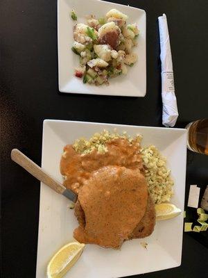 Square Plate Schnitzel with a side of potato salad