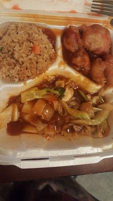 I ordered shrimp and sweet and sour chick and that is what I got it only had 3 shrimp and nothing but nasty vegetables.Never Again.